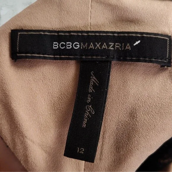 BCBGMaxazria Serafina Lace Overlay Formal Dress Size 12 Black Front Split Plunge Maxi